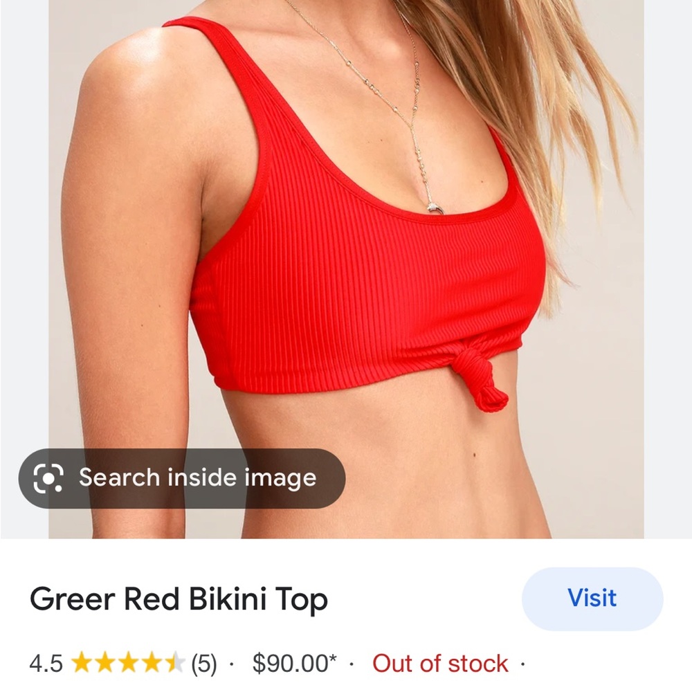 Frankie’s bikinis red Greer ribbed knot bikini top